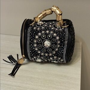 Elegant Black and Gold studded barrel hand bag